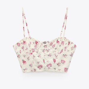 Zara Floral Linen Blend Corset Top